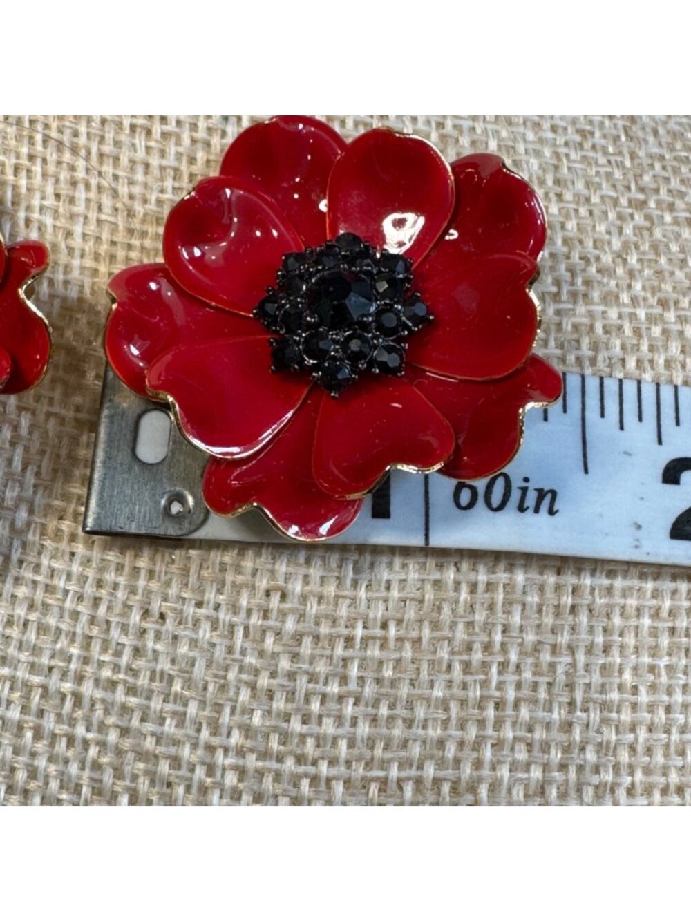 Kate Spade New York Red & Black Poppy Flower Earrings With Dust Bag - Picture 4 of 8